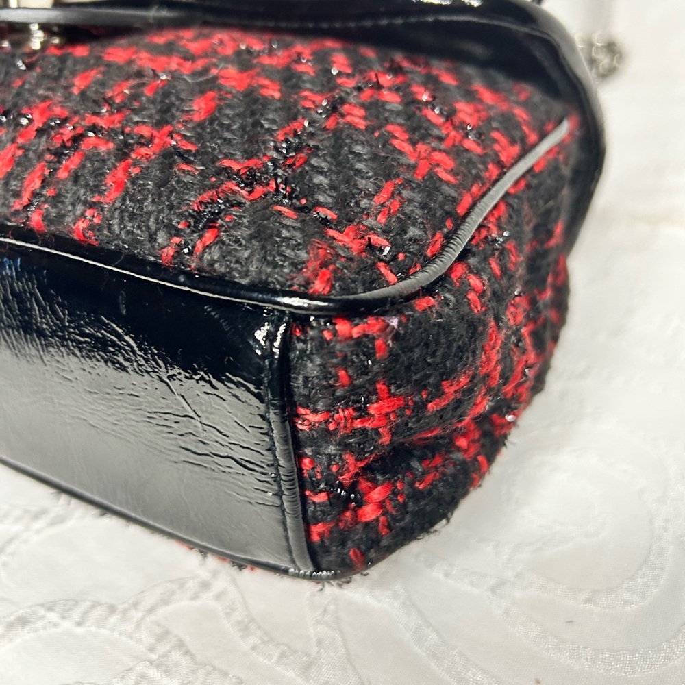 PARADOX LEATHER red and black Chic Tweed/Leather Shoulder Bag with chain strap - Picture 7 of 13